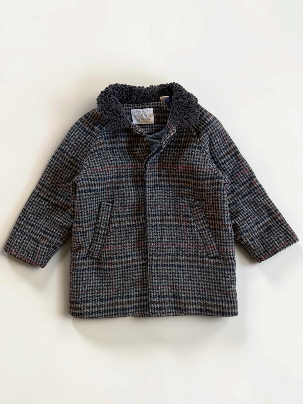 ZARA EUC Classic Houndstooth Plaid Sherpa Collar Jacket